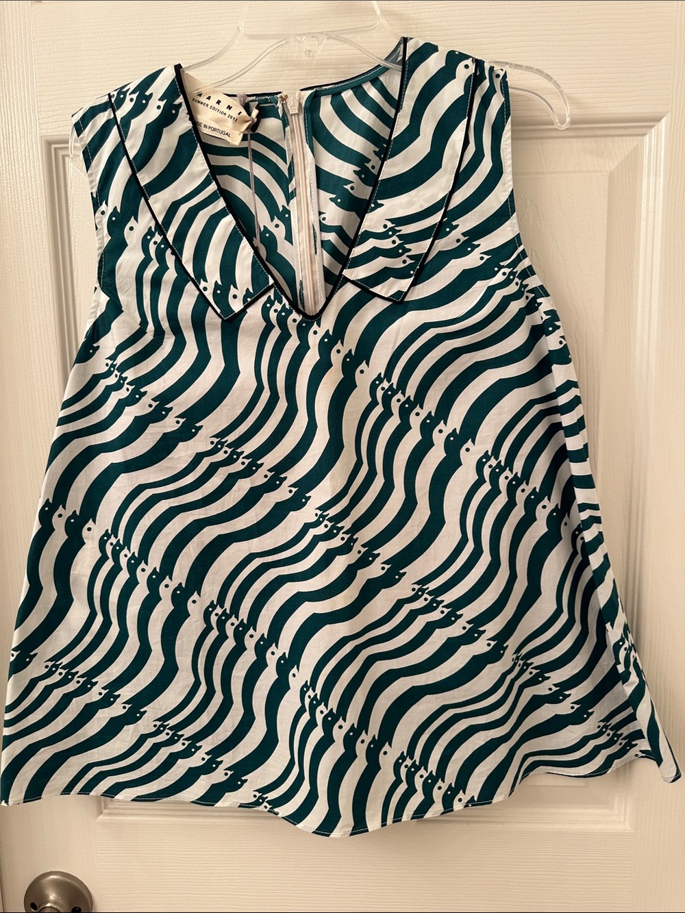 Marni Teal & White Wave-Print Sleeveless Camisole
